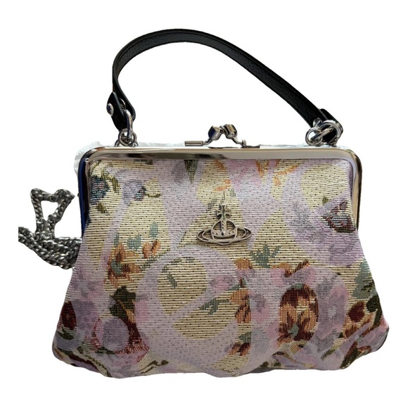 NWT Vivienne Westwood Floral Cloth Frame-Top Shoulder Bag w DUSTBAG! 9.1in X 5.5 - Picture 2 of 9